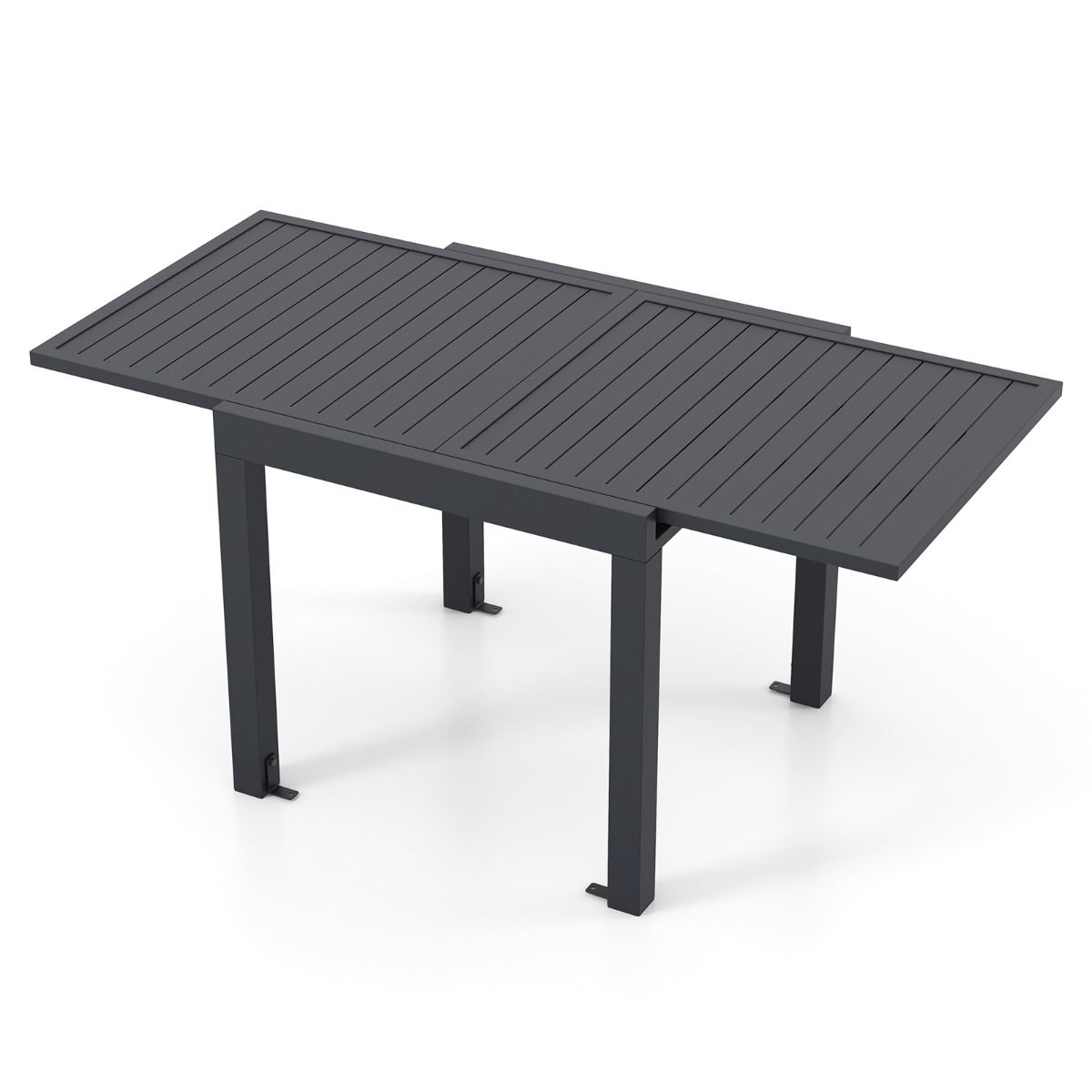 Table de Jardin Extensible en Aluminium Ajustable de 80 160 CM Table Manger Extrieure Plateau Lattes pour 4-6 Personnes Gris Fonc -