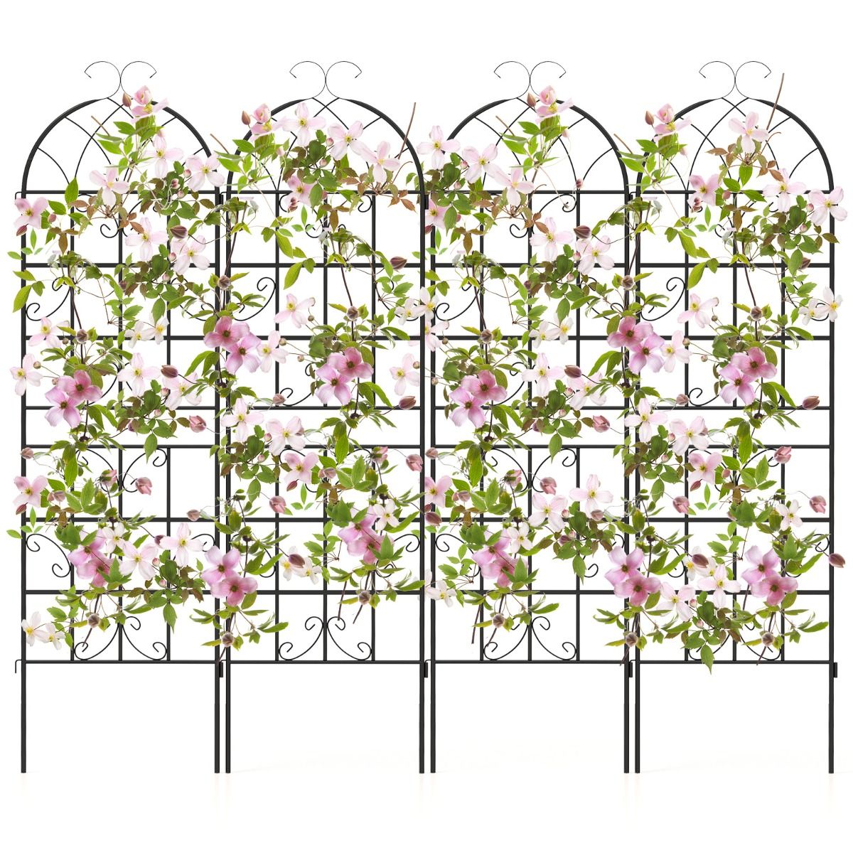 Lot de 4 Treillis de Jardin en Métal 180 x 50 cm Clôture Décorative pour Plante Grimpante Grille Fleurs Antirouille pour Jardin Cour Patio Noir -