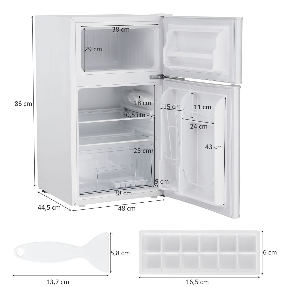 Rfrigrateur Compact Mini-rfrigrateur 90 L Conglateur Spar avec Design 2 Portes Fonctionnement Silencieux Blanc/Gris/Noir -