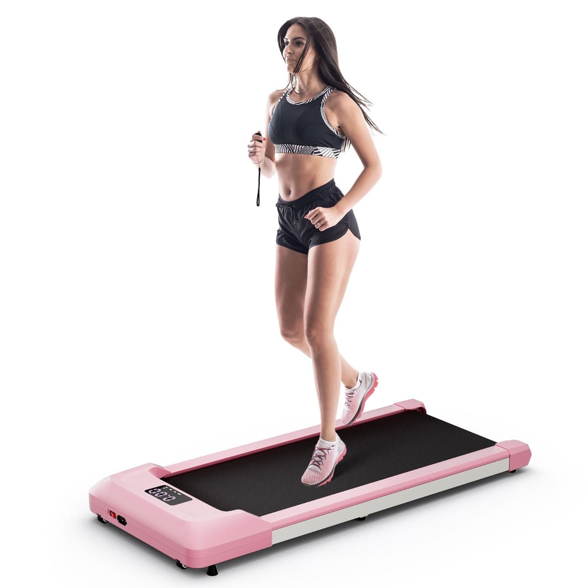 Tapis de Course Mince Tapis de Jogging avec Capacit de 120 Kg Tlcommande et cran Led Inclinable Roulettes Tapis de Course Glisser Gris/Noir/Rose -