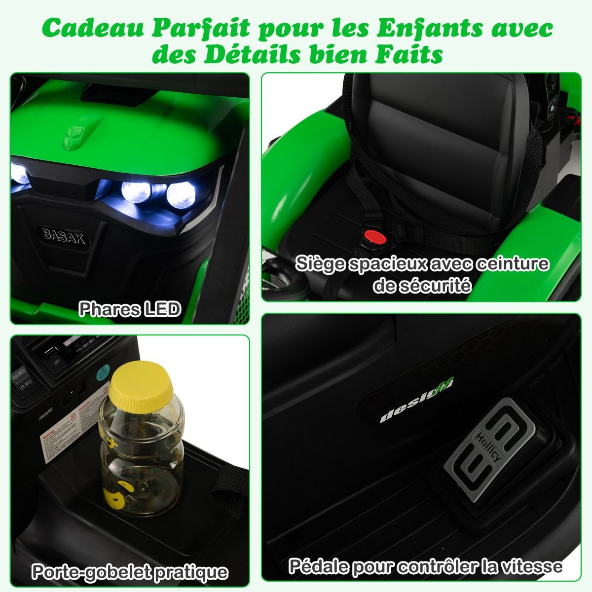 Tracteur Electrique 12 V pour Enfants 3-5 km/h Télécommande MP3 USB Vert/Jaune -