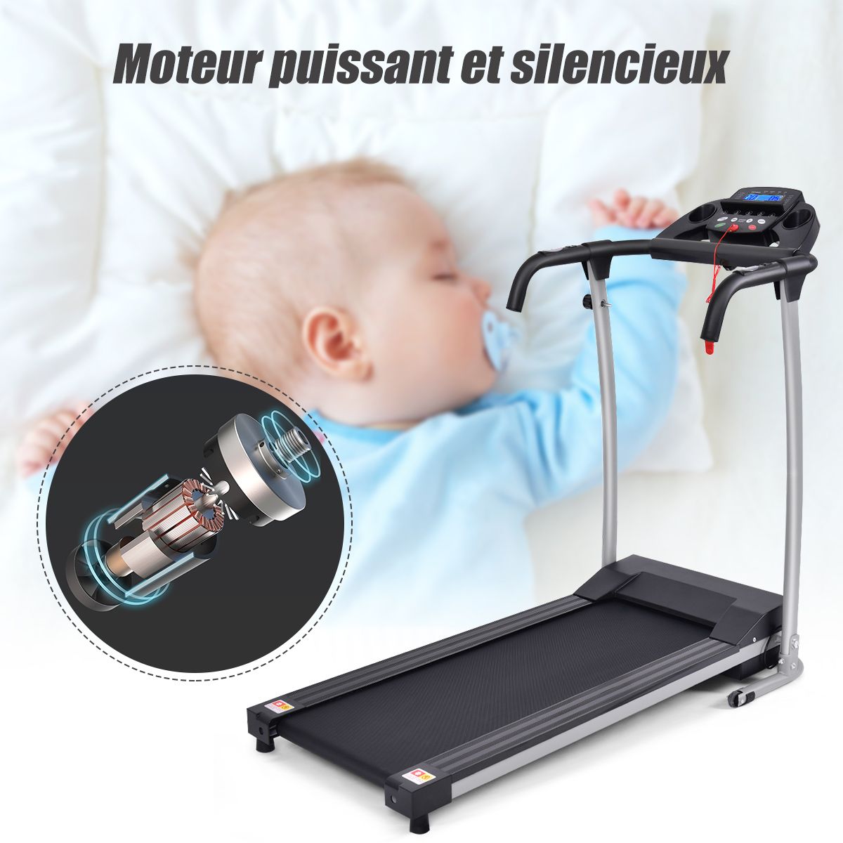 Tapis de Course lectrique Pliable avec cran et Moniteur de Frquence Cardiaque avec Vitesse de 1 10 km/h et 12 Programmes Noir -