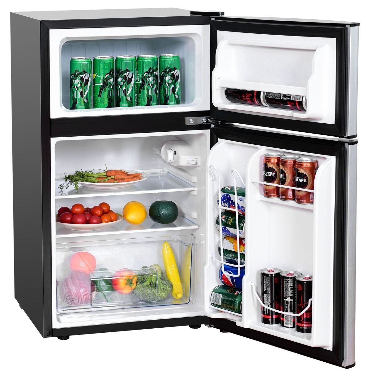 Rfrigrateur Compact Mini-rfrigrateur 90 L Conglateur Spar avec Design 2 Portes Fonctionnement Silencieux Blanc/Gris/Noir -