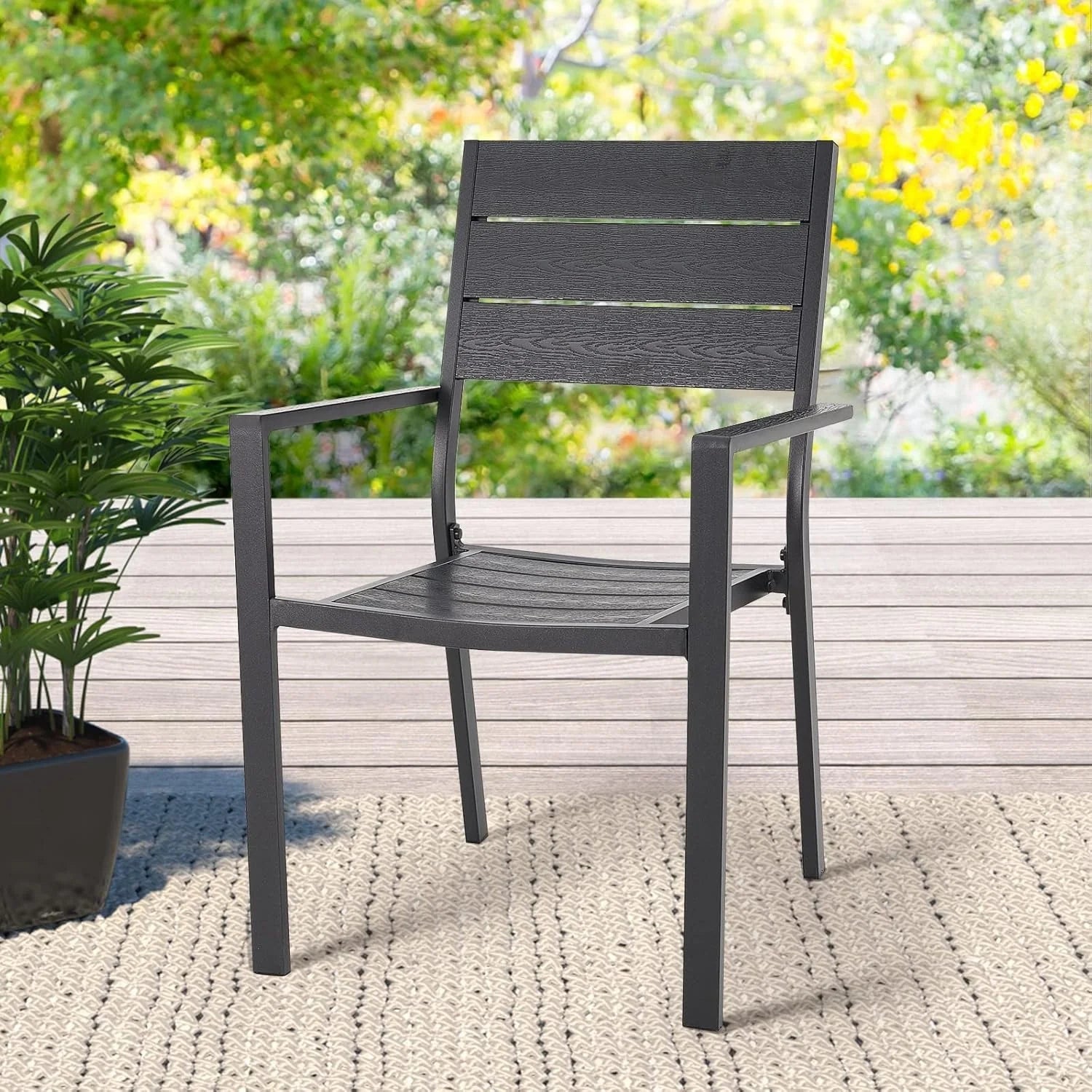 AECOJOY 4 Pieces Outdoor Dining Chairs, Aluminum Frame Stackable Patio Chair