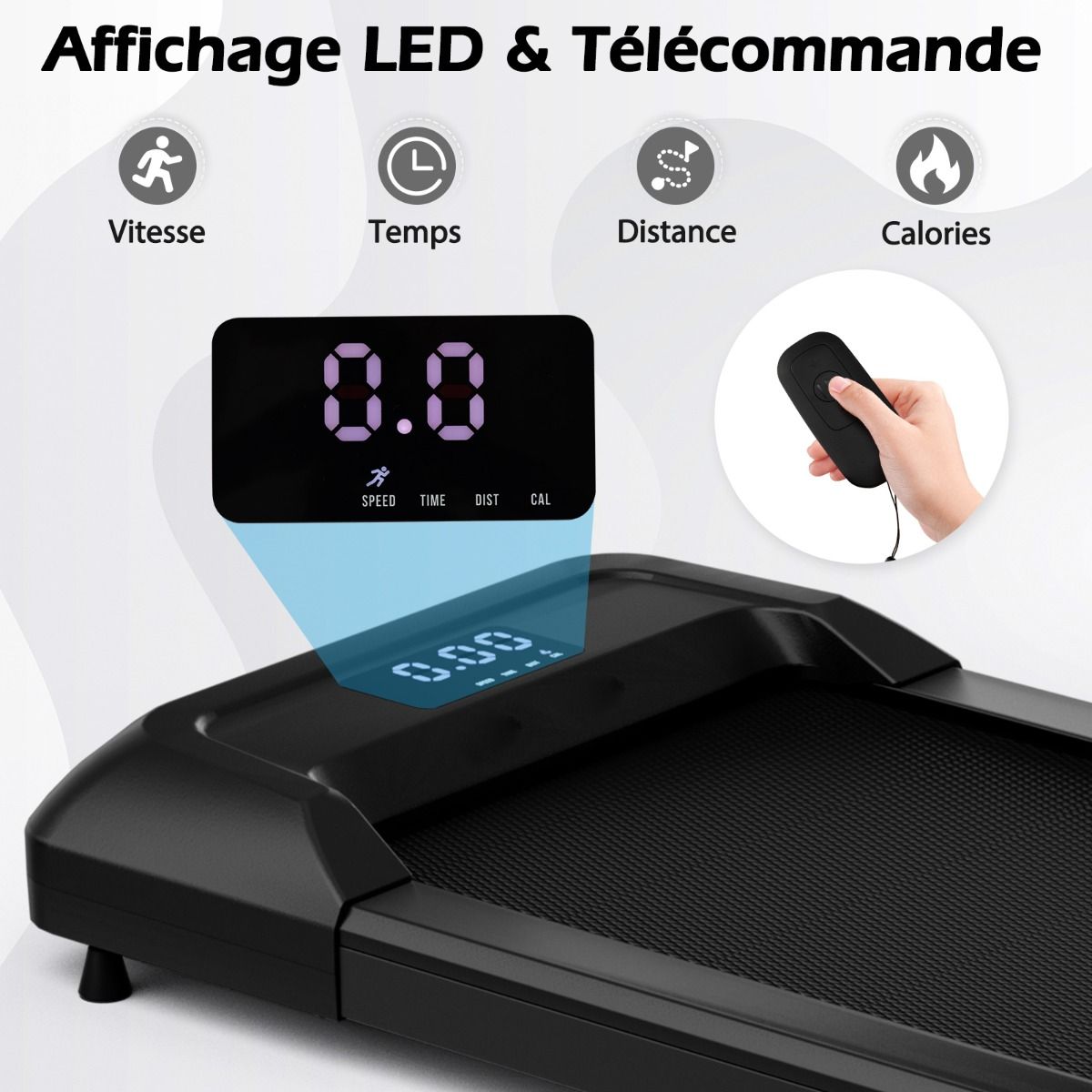 Tapis de Course Mince Tapis de Jogging avec Capacit de 120 Kg Tlcommande et cran Led Inclinable Roulettes Tapis de Course Glisser Gris/Noir/Rose -