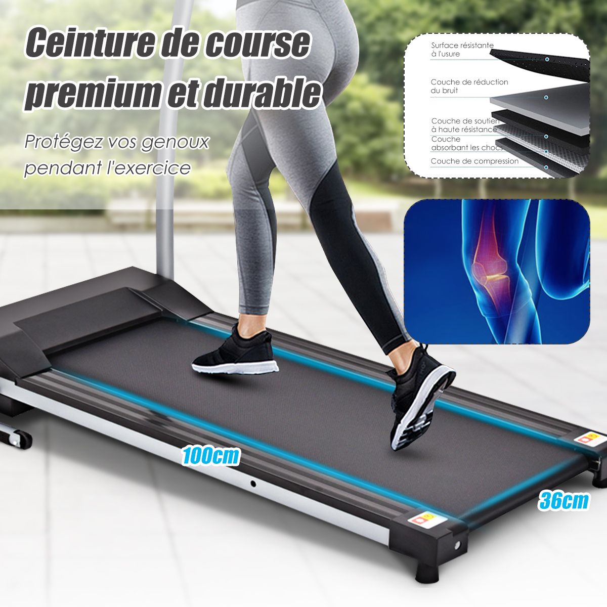 Tapis de Course lectrique Pliable avec cran et Moniteur de Frquence Cardiaque avec Vitesse de 1 10 km/h et 12 Programmes Noir -