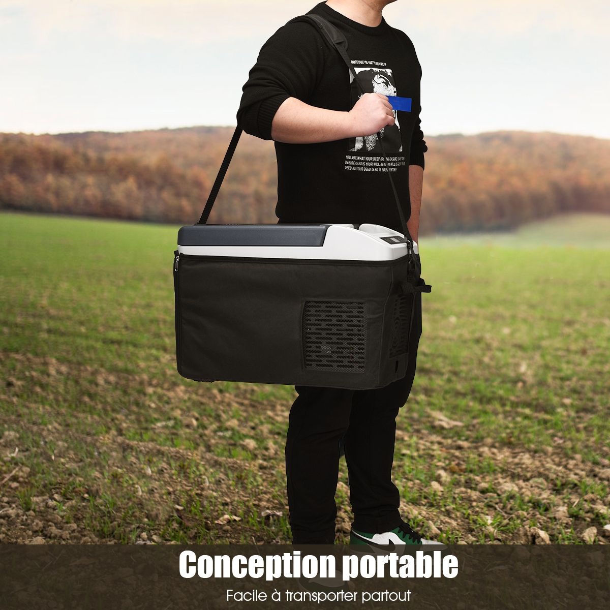 Rfrigrateur Conglateur de Voiture 12L Portable Compresseur -20掳C +10掳C Ampoules LED 2 Porte-gobelets 23x53x36cm -