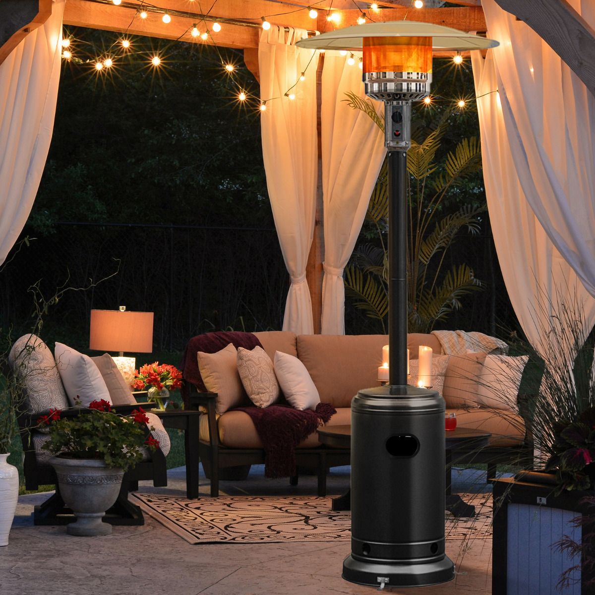 Parasol Chauffage Extrieur Gaz 13KW Rflecteur 82cm avec Dispositif de Anti-basculement Tube 2 Roues Fluide 220cm Noir -