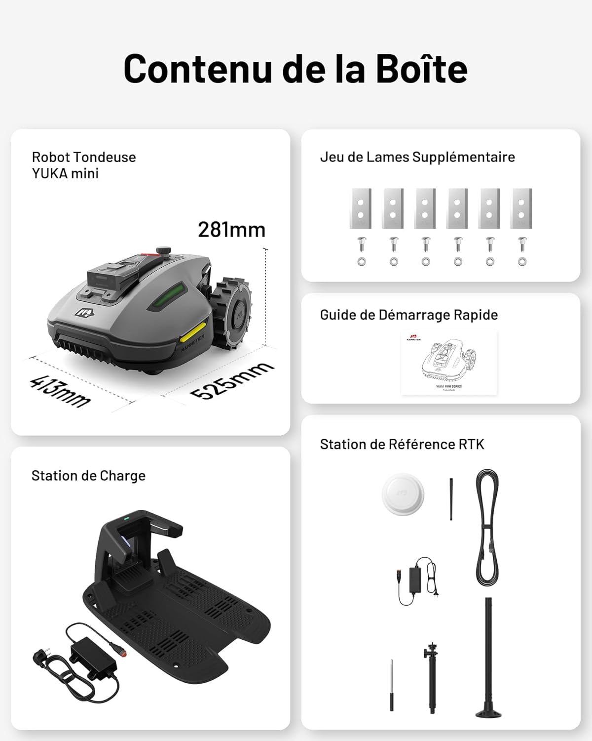 MAMMOTION YUKA Mini 700 Robot Tondeuse sans Fil Périphérique, NetRTK+Vision, Aucune Antenne RTK Requise, Recommandé 700 m², Pente à 50%, Cartographie Automatique, avec Module 4G