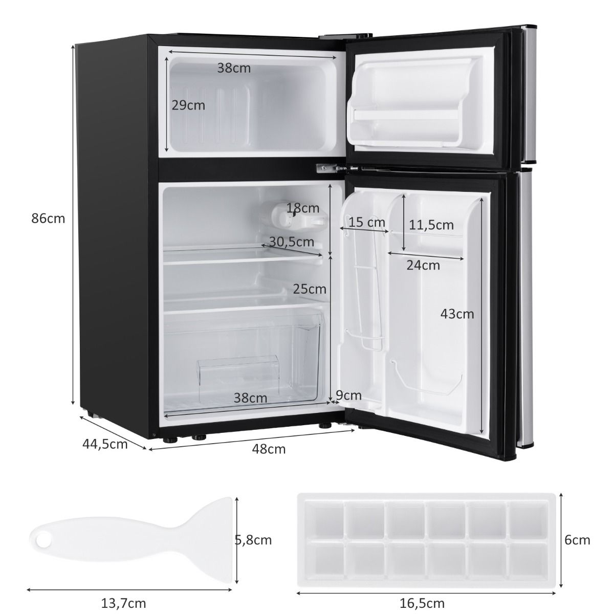 Rfrigrateur Compact Mini-rfrigrateur 90 L Conglateur Spar avec Design 2 Portes Fonctionnement Silencieux Blanc/Gris/Noir -