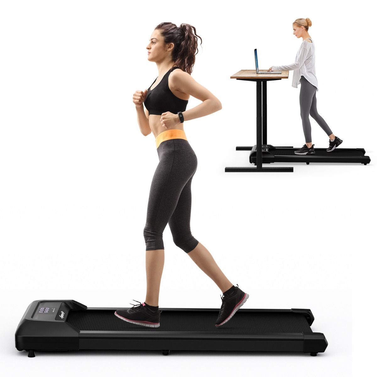 Tapis de Course Mince Tapis de Jogging avec Capacit de 120 Kg Tlcommande et cran Led Inclinable Roulettes Tapis de Course Glisser Gris/Noir/Rose -