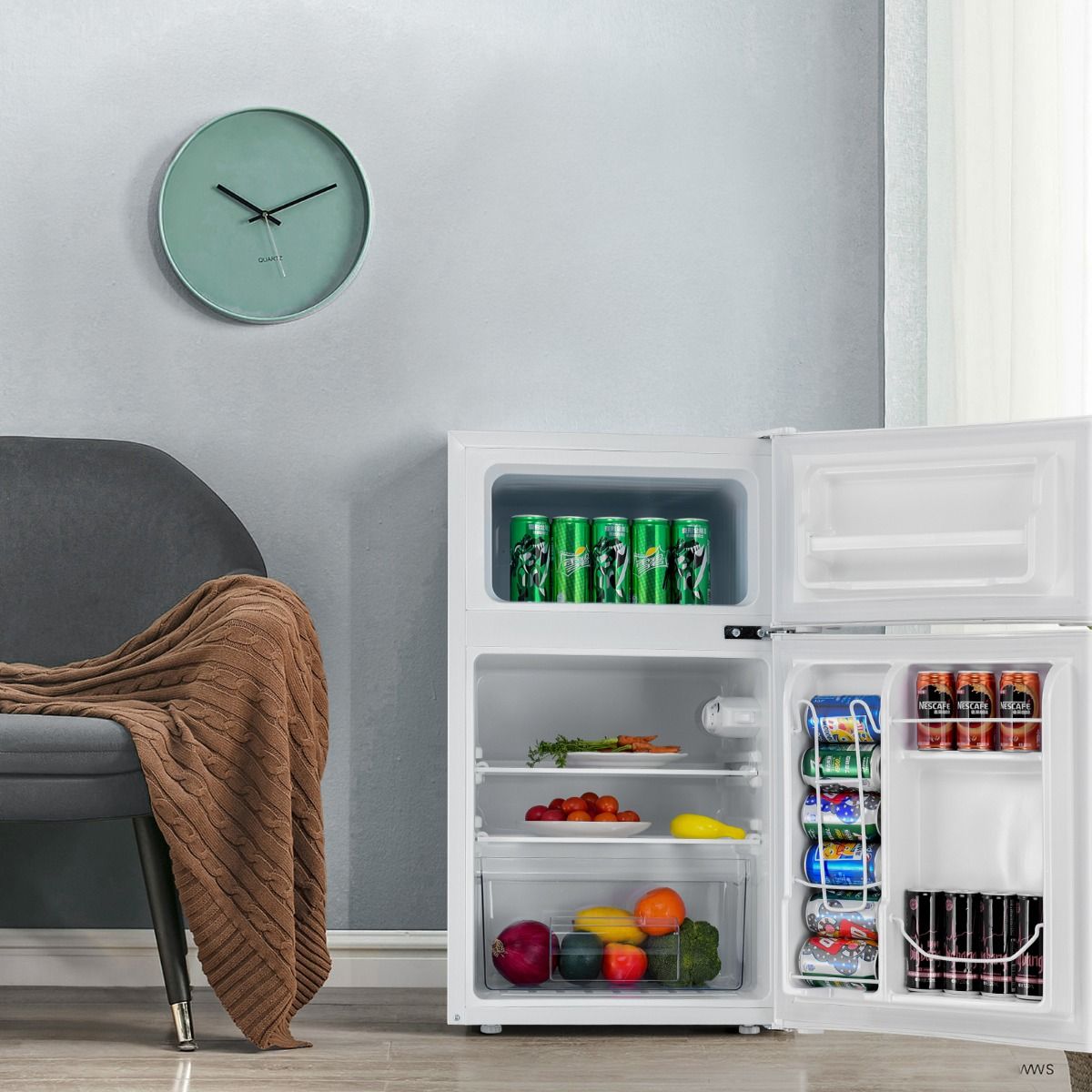 Rfrigrateur Compact Mini-rfrigrateur 90 L Conglateur Spar avec Design 2 Portes Fonctionnement Silencieux Blanc/Gris/Noir -