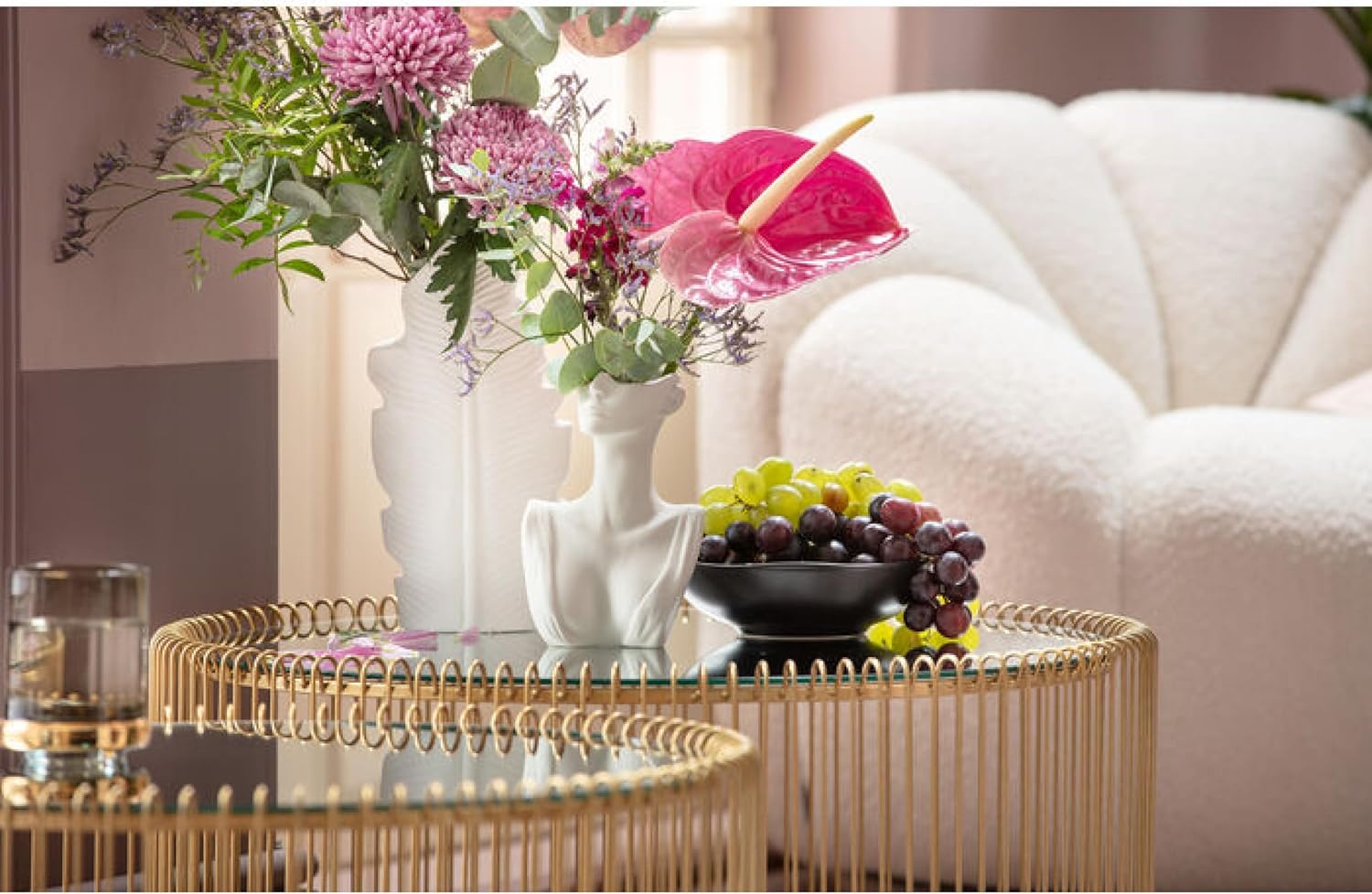 Kare Design Tables Basses Wire, Lot de 2, Laiton/Miroir, Rond, Acier, Plateau de Table en Verre, Diamètre 70/60cm, Style Moderne, Élégante, Table Basse Salon, Deco Intérieur, Décoration Chambre