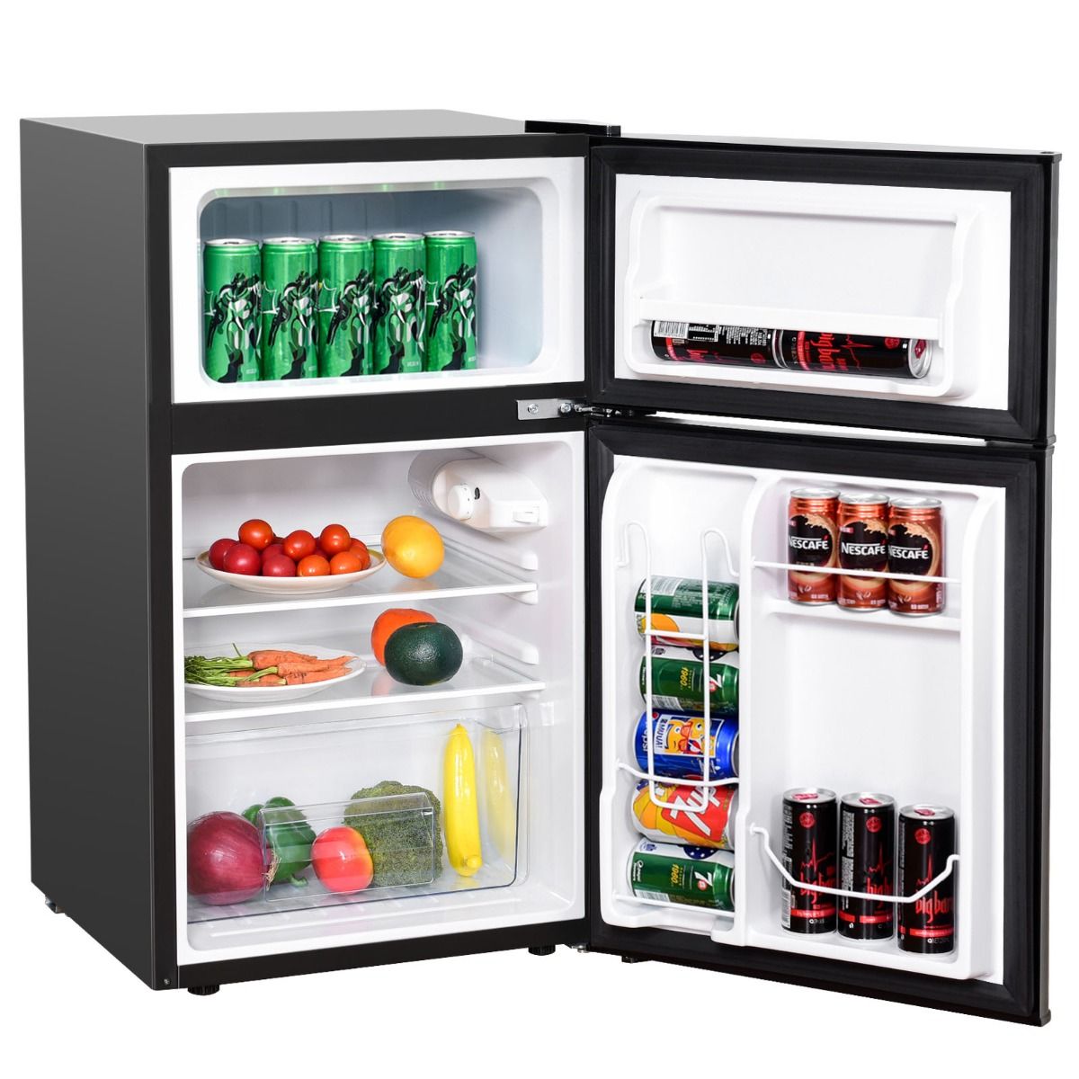 Rfrigrateur Compact Mini-rfrigrateur 90 L Conglateur Spar avec Design 2 Portes Fonctionnement Silencieux Blanc/Gris/Noir -
