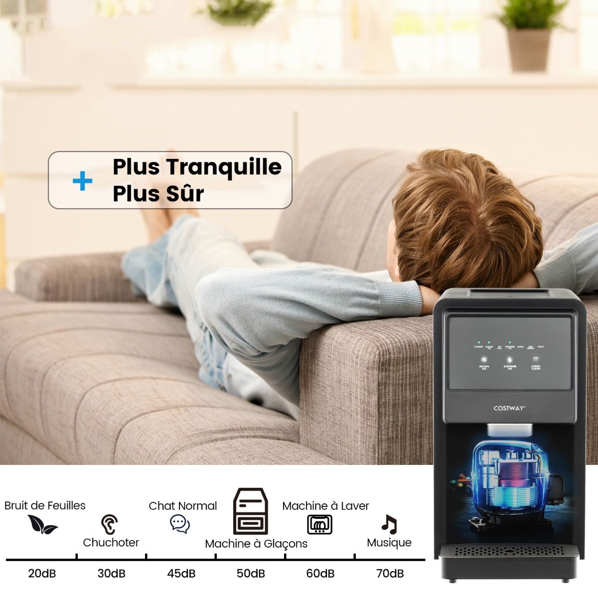 Machine Glaons 27kg/24h Machine Ppites Affichage LED de Comptoir avec Capteur Infrarouge et Autonettoyant Stockage de glace : 4 kg -