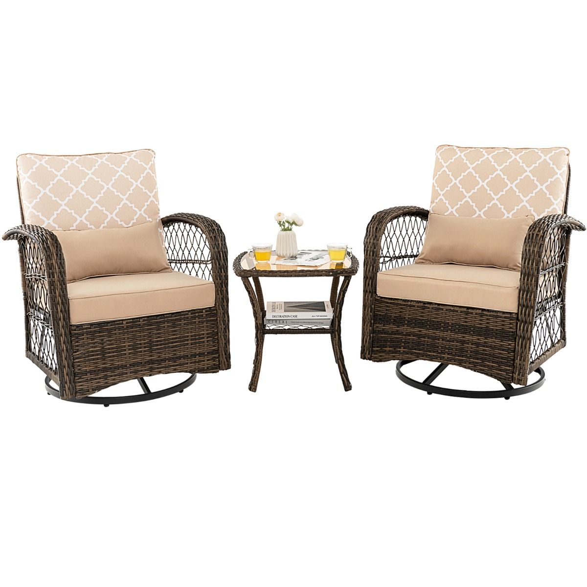Salon de Jardin Extrieur 3PCS - 2 en Fauteuils Bascule Pivotant 360掳Rotin PE Cadre Mtal our Terrasse Balcon -