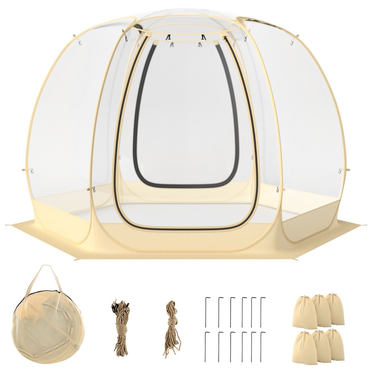 Tente Bulle Ouverture Instantane pour 6 10 Personnes Tente D么me d'Extrieur 328 x 328 cm Rsistante Aux Intempries Transparent -