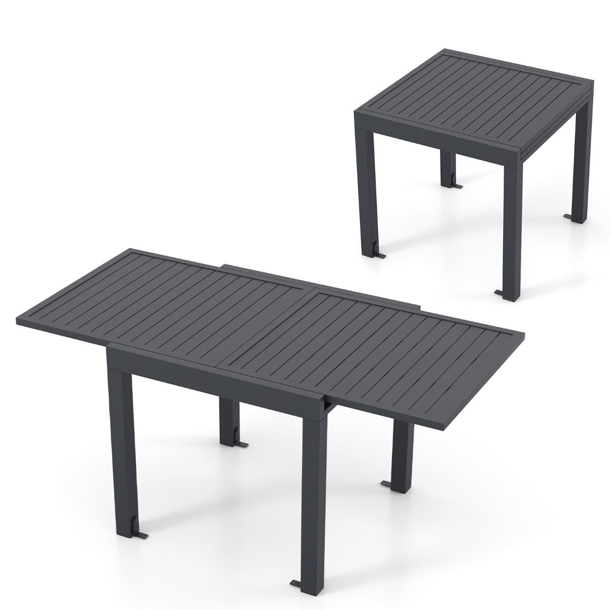 Table de Jardin Extensible en Aluminium Ajustable de 80 160 CM Table Manger Extrieure Plateau Lattes pour 4-6 Personnes Gris Fonc -