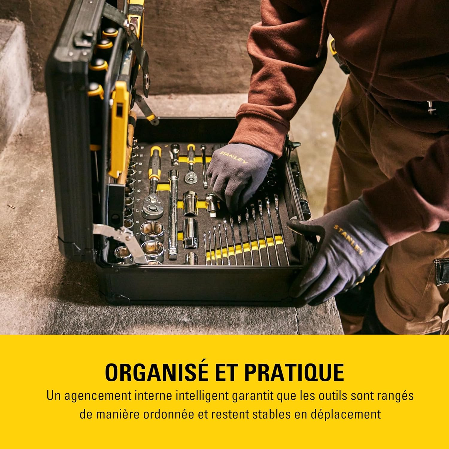 STANLEY Valise de Maintenance 142 Pièces - Pinces et Coupe-Touts, Clé à Molette, Niveau, Mesure, Tournevis, Scie à Métaux, Cutter, Marteau, Outils pour Serrage-Vissage STMT98109-1