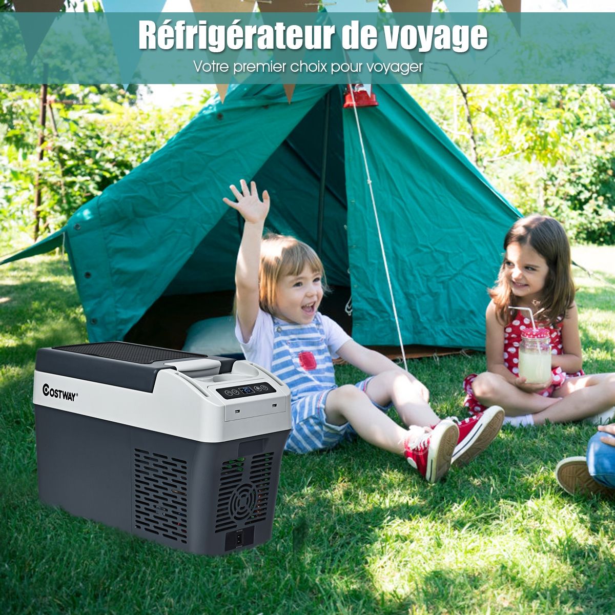 Rfrigrateur Conglateur de Voiture 12L Portable Compresseur -20掳C +10掳C Ampoules LED 2 Porte-gobelets 23x53x36cm -