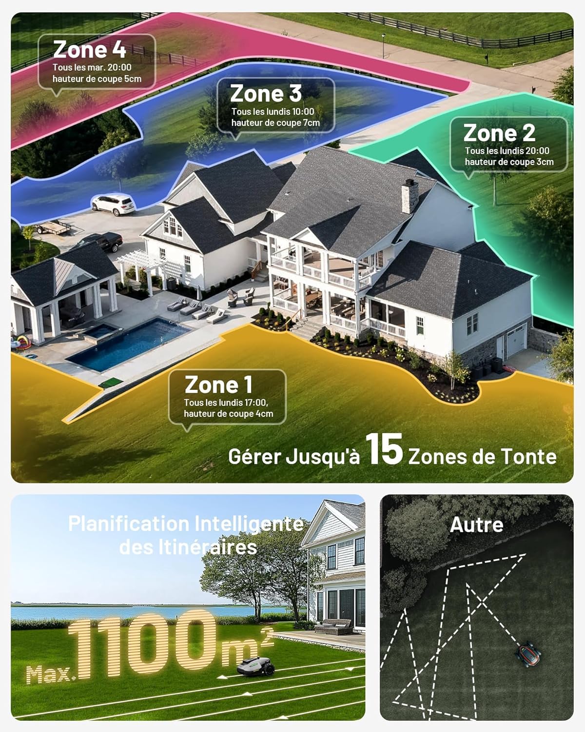 MAMMOTION YUKA Mini 700 Robot Tondeuse sans Fil Périphérique, NetRTK+Vision, Aucune Antenne RTK Requise, Recommandé 700 m², Pente à 50%, Cartographie Automatique, avec Module 4G