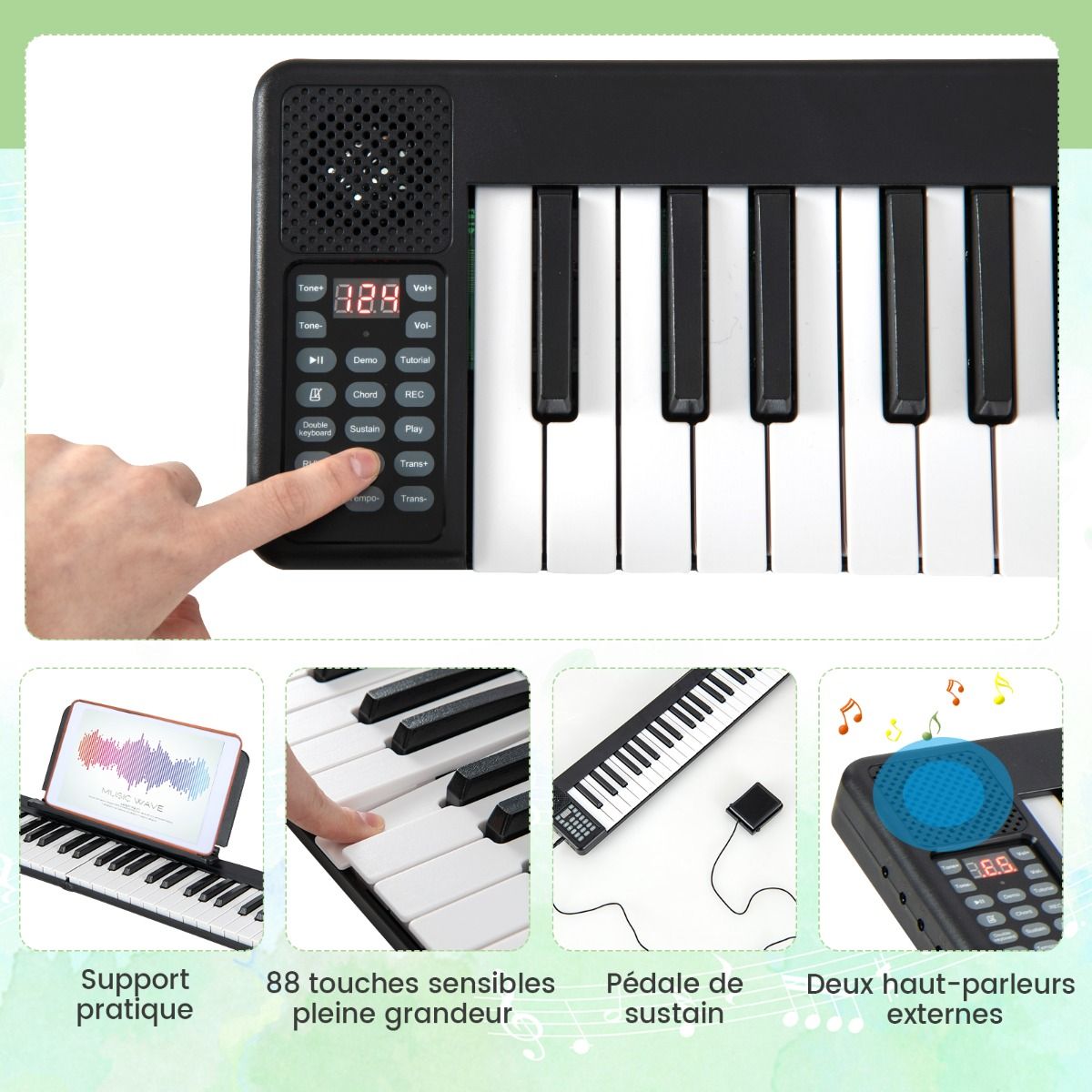 Piano Numrique Pliable 88 Touches avec Fonction Bluetooth MIDI Clavier lectronique Portable avec Pdale de Sustain Sac de Transport -