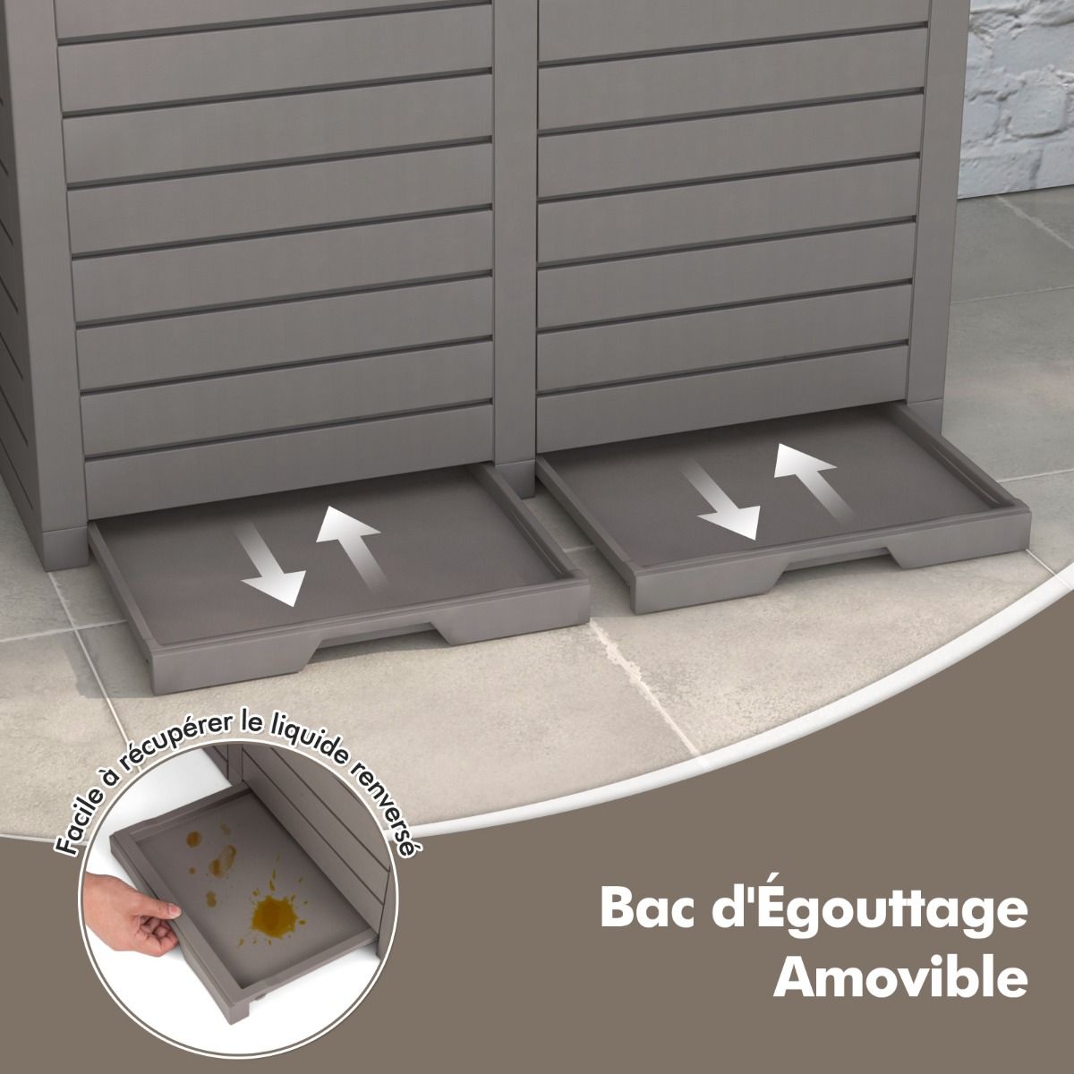 Poubelle d'Extrieur 135 L Poubelle Etanche Double Seau Couvercle Plusieurs Niveaux Bac d'Egouttage Poigne Dcoupe Poubelle Marron -