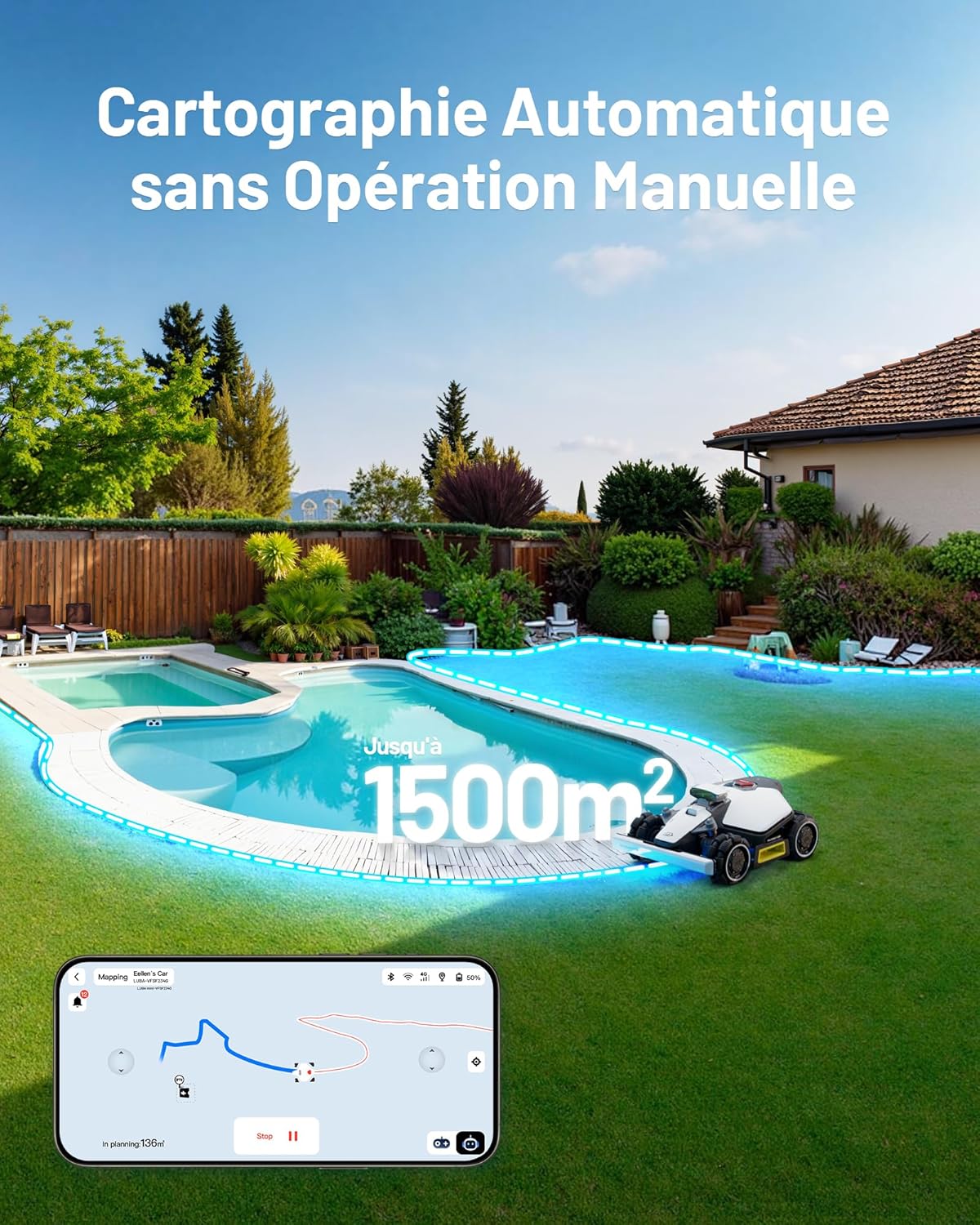 MAMMOTION LUBA Mini AWD 1500 Robot Tondeuse sans Fil Périphérique, NetRTK+Vision, Aucune Antenne RTK Requise, Recommandé 1500m², Max. 1800m², Pentes à 80%, avec Module 4G