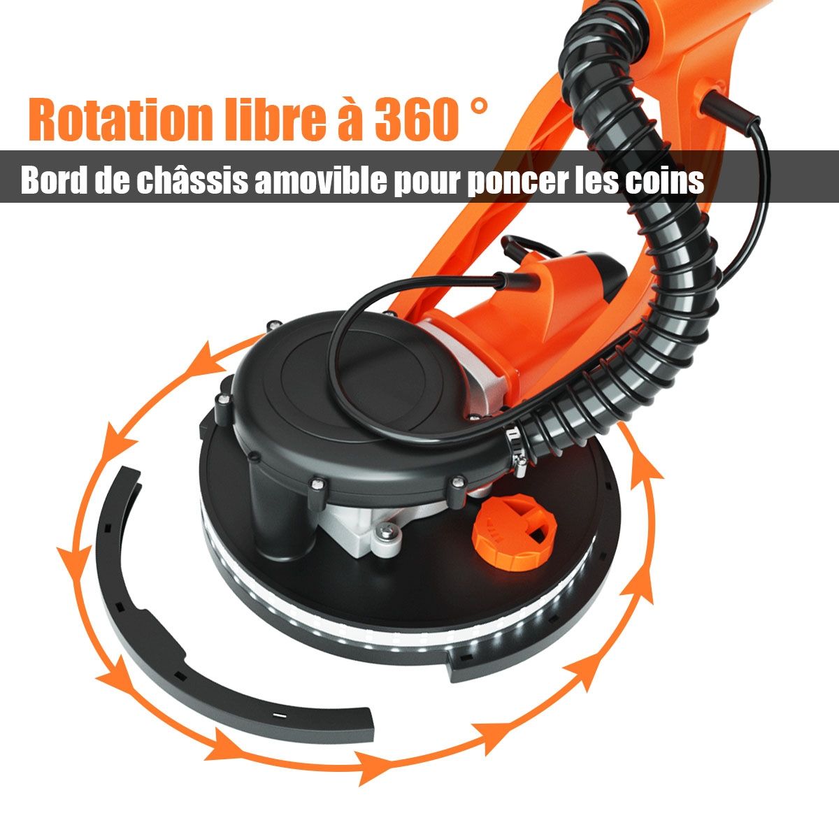 Ponceuse Pl芒tre Murale 750W 脴 225mm Aluminium 6 Vitesses Variables Lumires LED Manche Tlescopique 12 Disques Abrasifs -