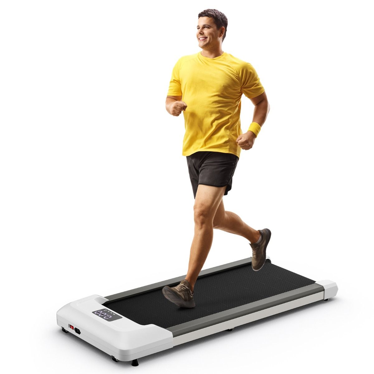 Tapis de Course Mince Tapis de Jogging avec Capacit de 120 Kg Tlcommande et cran Led Inclinable Roulettes Tapis de Course Glisser Gris/Noir/Rose -