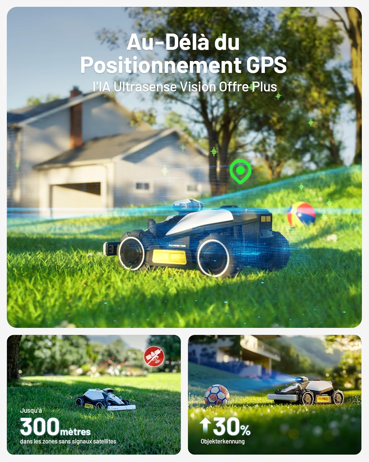 MAMMOTION LUBA Mini AWD 1500 Robot Tondeuse sans Fil Périphérique, NetRTK+Vision, Aucune Antenne RTK Requise, Recommandé 1500m², Max. 1800m², Pentes à 80%, avec Module 4G