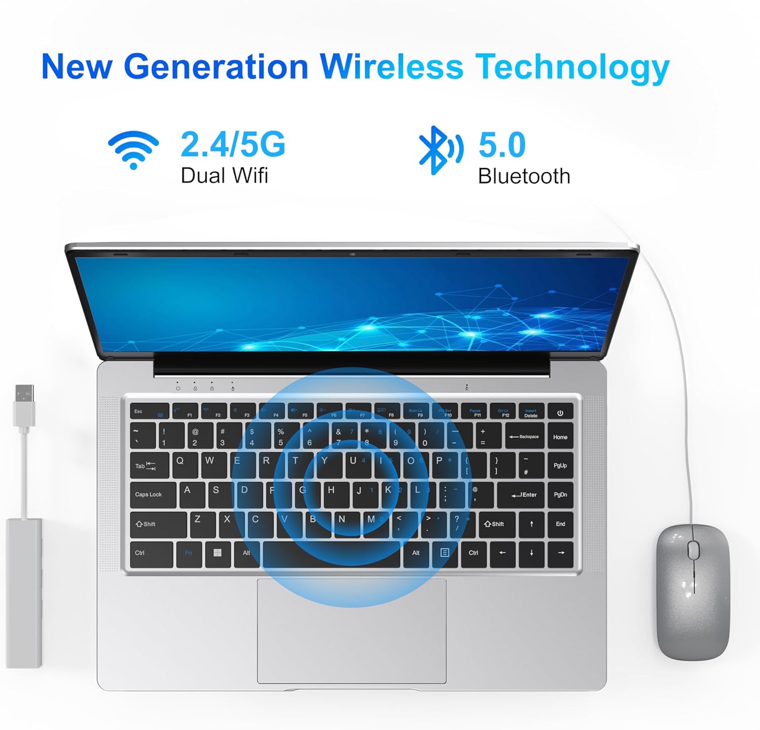 Ordinateur Portable 14 1" Pouces laptop 6 Go de RAM 128 Go de SSD N4000 Celeron Dual-Core Wi-Fi Bluetooth 2 4/5 0G 1366 * 768 IPS Design sans Ventilateur Inclus une Souris Clavier à Membrane.