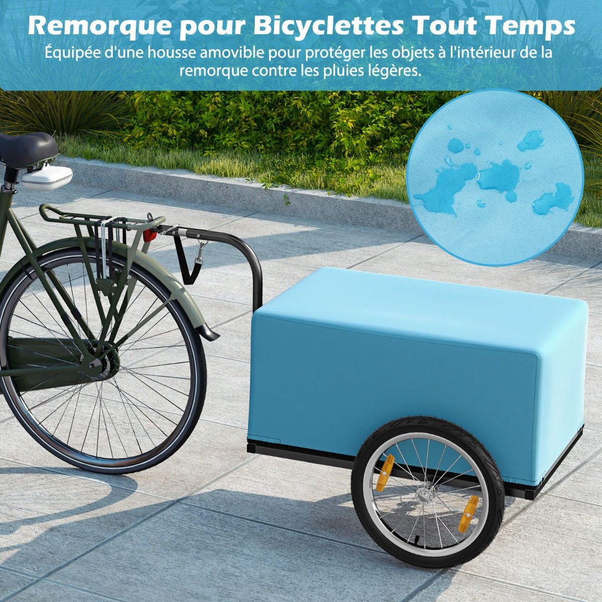 Remorque de Vlo avec Cadre Pliable Charge 55 kg Chariot pour Vlo avec Housse en Tissu Oxford Roues Air de 40聽cm Rflecteurs Bleu -