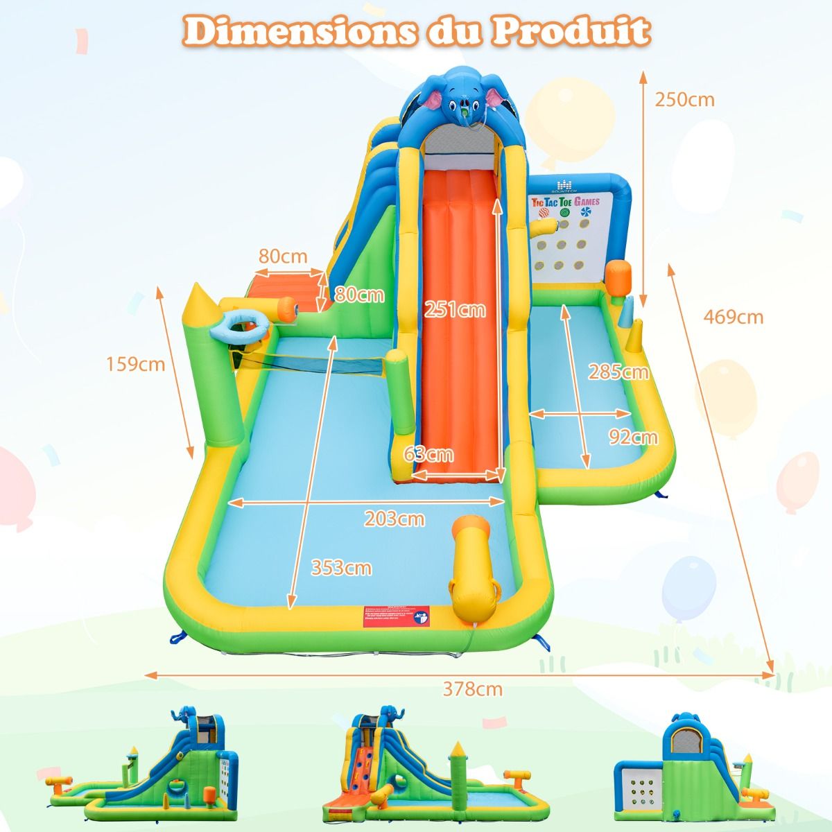 Toboggan Aquatique Gonflable Gant pour Enfants Piscine claboussures sures Mur D'escalade Canons Eau Lancer D'anneaux Cerceau (sans Souffleur) Multicolore -