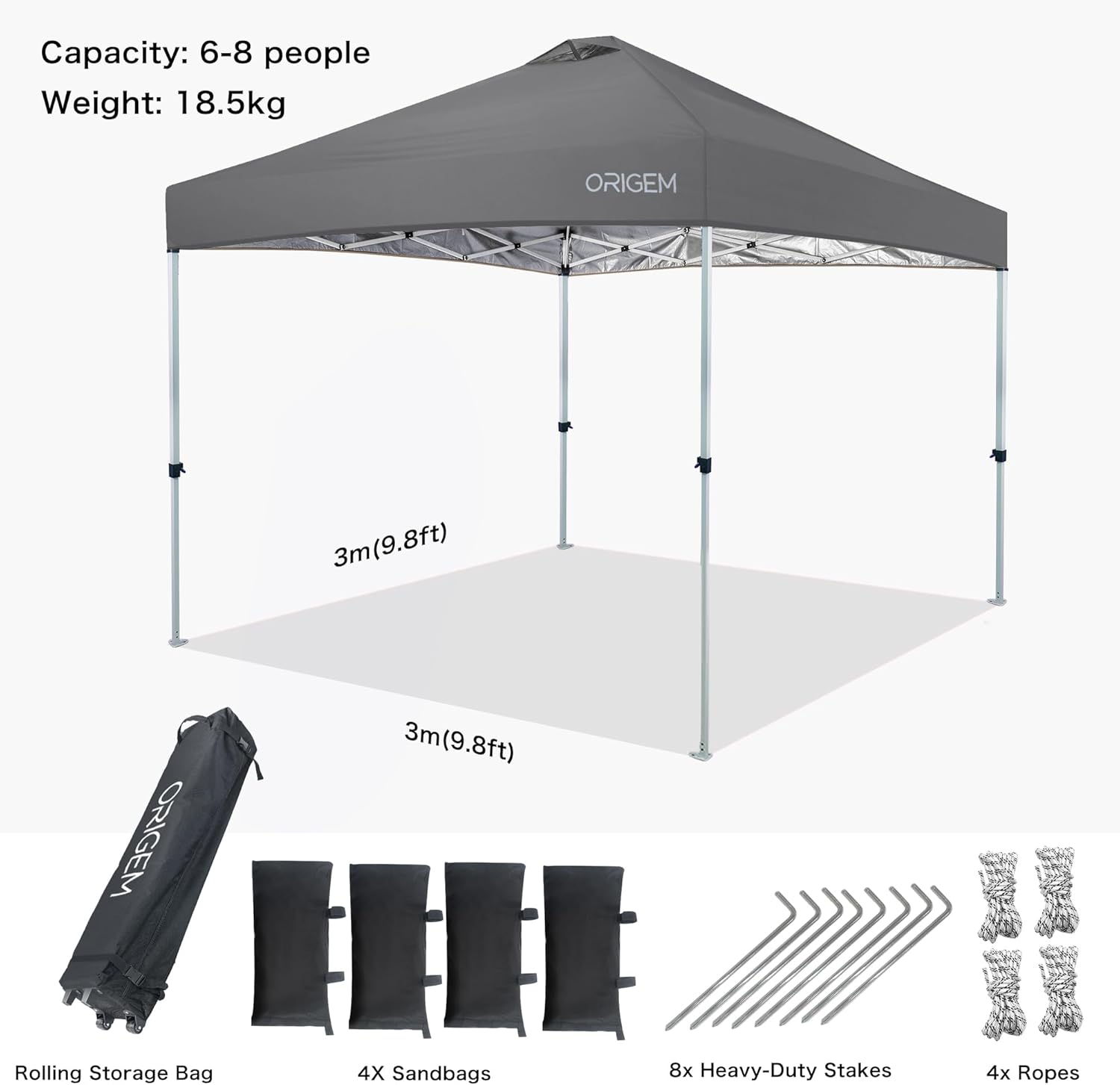Origem Tonnelle Pliante 3x3 Imperméable & 2,5 x 2,5m & 3x6m avec Parois Latérales, Barnum Montage en Un Geste & Sac de Rangement à roulettes, Tonnelle de Jardin Exterieur, Idéal pour Camping
