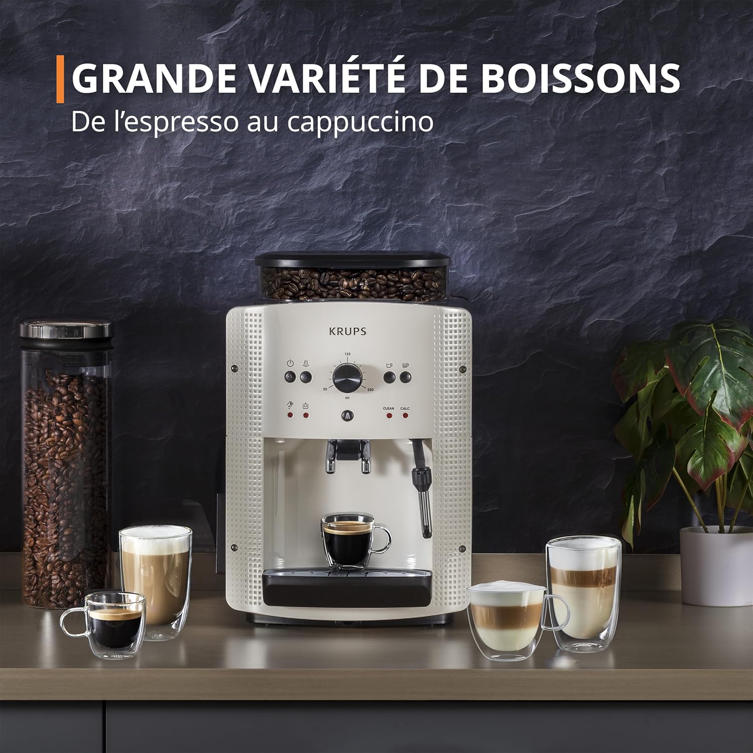 Machine caf grain,1,7 L,2 tasses en simultan,Nettoyage automatique,Buse vapeur pour Cappuccino,Cafetire espresso,Essential noire YY8125FD,Noir -
