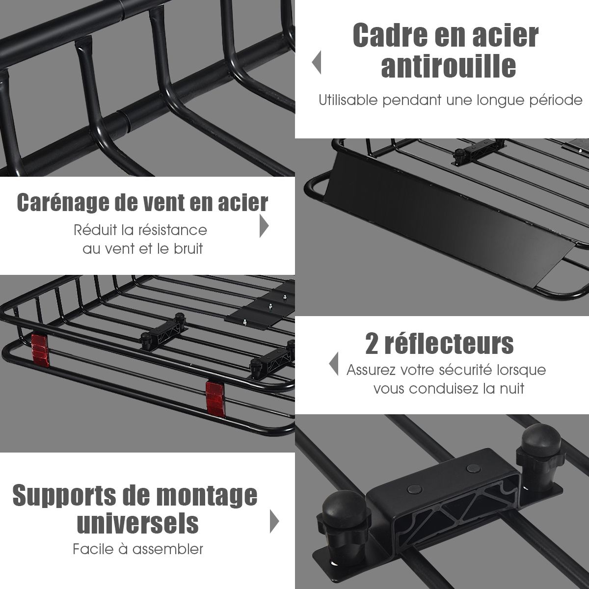 Porte-Bagages de Toit Universel 162 CM avec Capacité de 68 KG Galerie de Toit pour le Voyage et le Rangement Noir -