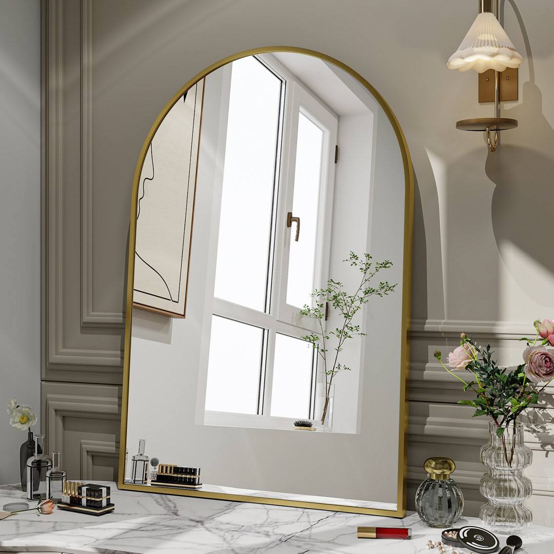 Rasto Metal Framed Wall Mounted Bathroom / Vanity Mirror Everly Quinn Size: 30" x 20", Finish: Gold