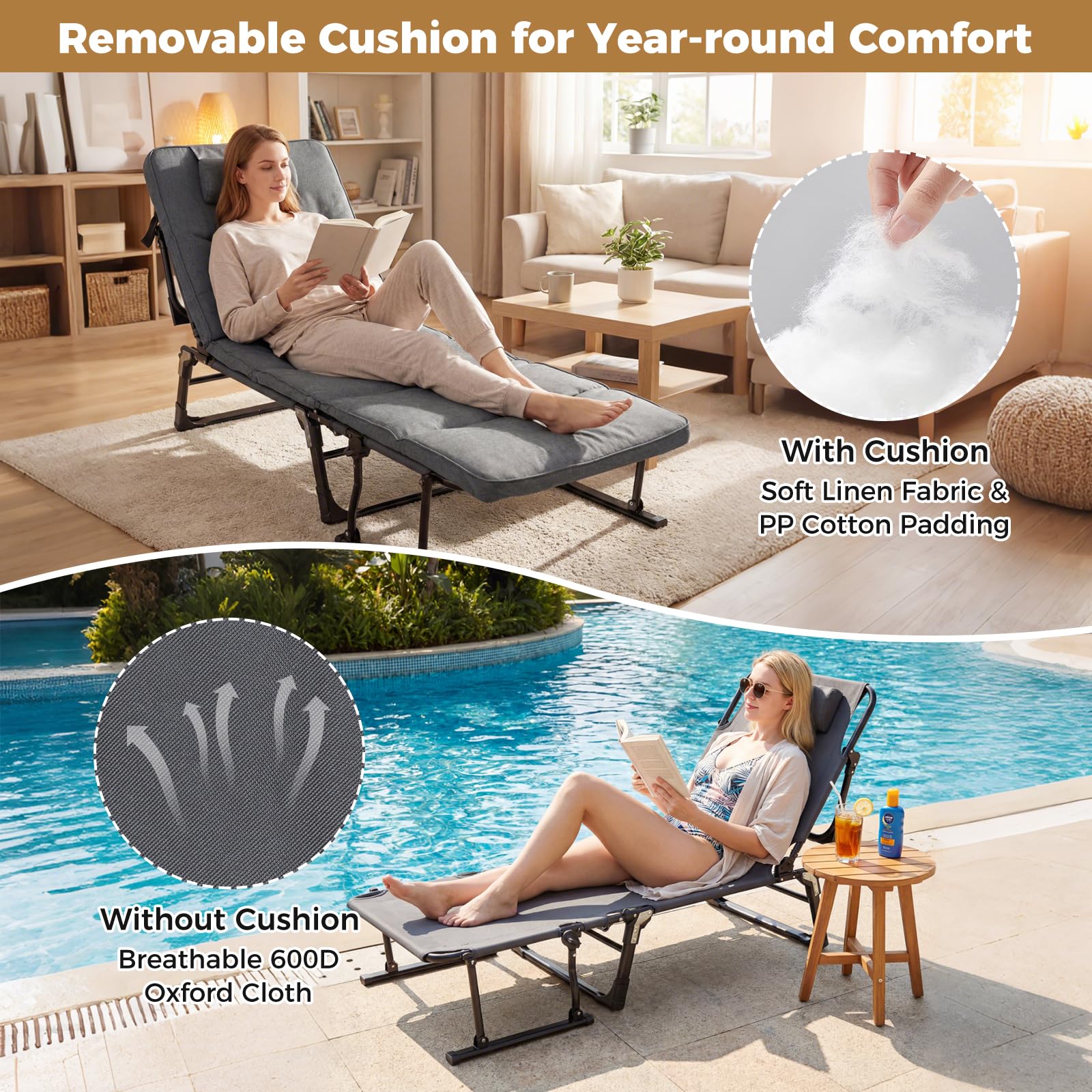 Tangkula 3 in 1 Convertible Lounge Chair Outdoor with Cushion