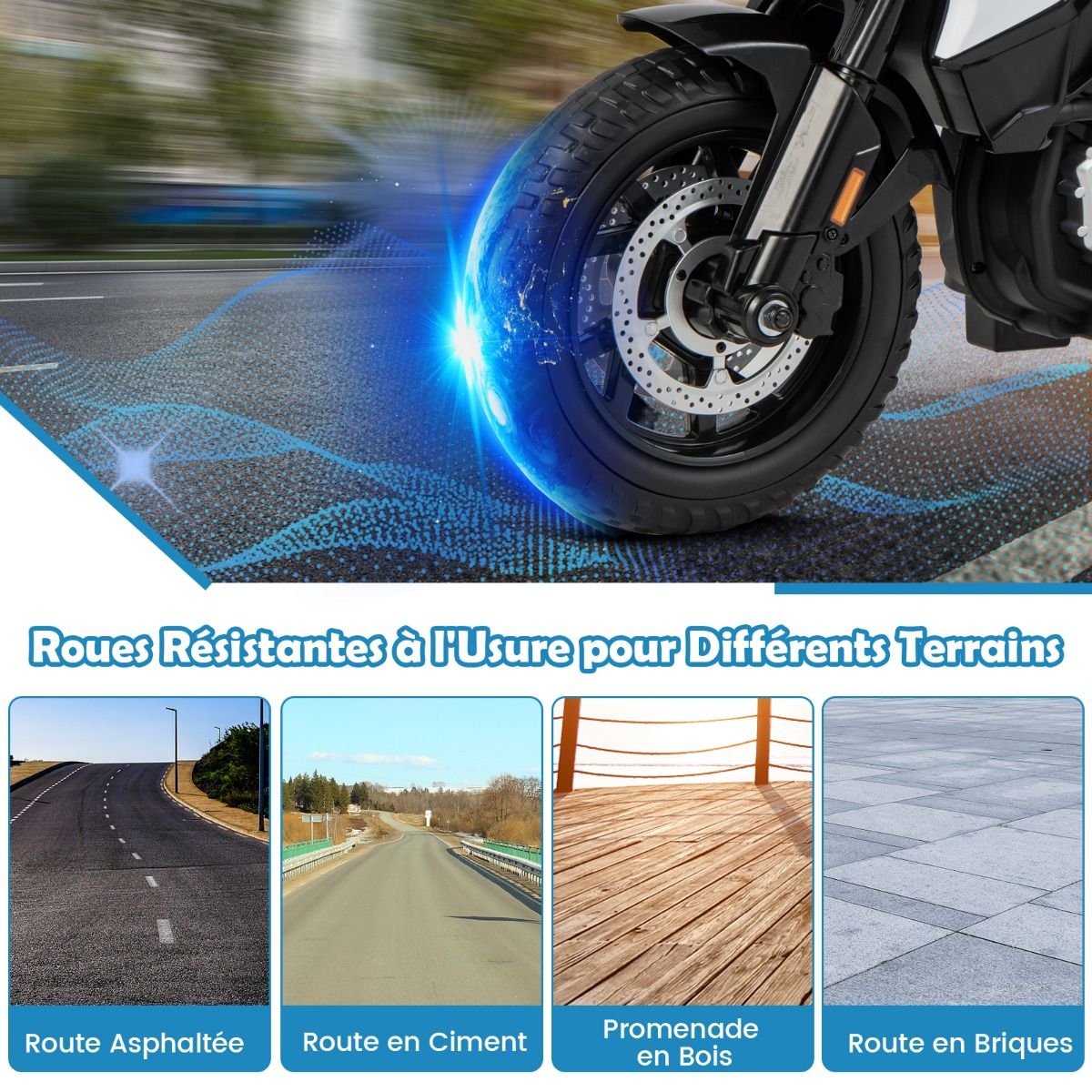 Moto Électrique 12V/7AH pour Enfants 6km/h Modèle Policier avec Klaxon Musique Sirène Phares pour 3-8 Ans -