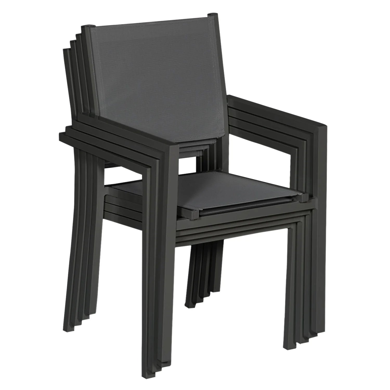 Lot de 8 chaises en aluminium anthracite - textilène gris -