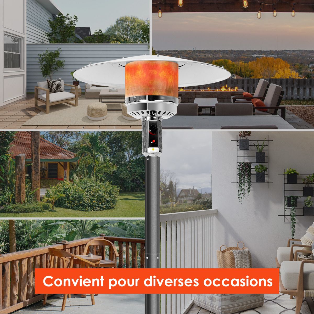 Parasol Chauffage Extrieur Gaz 13KW Rflecteur 82cm avec Dispositif de Anti-basculement Tube 2 Roues Fluide 220cm Noir -
