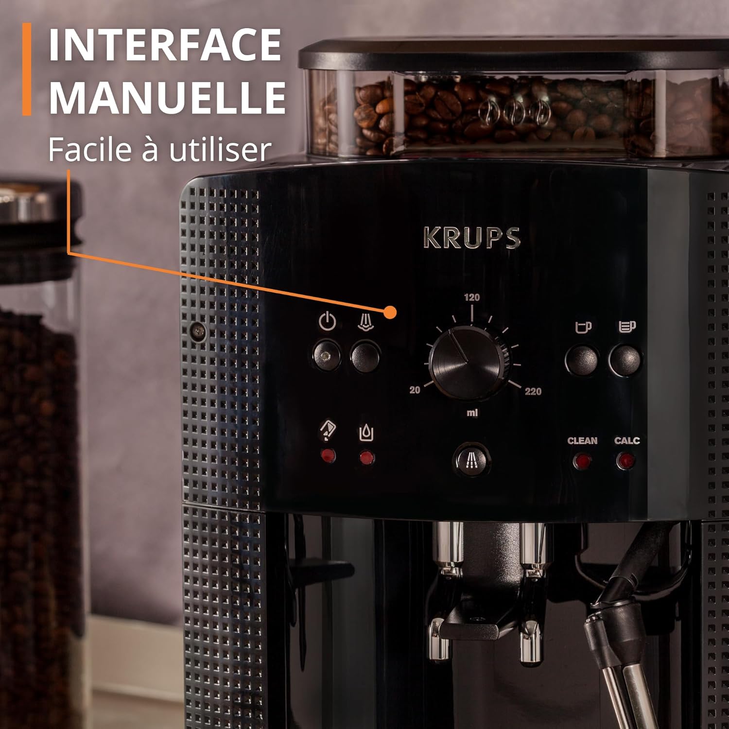 Machine caf grain,1,7 L,2 tasses en simultan,Nettoyage automatique,Buse vapeur pour Cappuccino,Cafetire espresso,Essential noire YY8125FD,Noir -