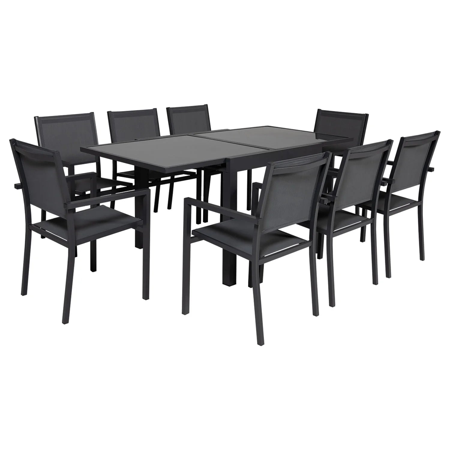 Salon de jardin LAMPEDUSA extensible en textilène gris 8 places - aluminium anthracite -