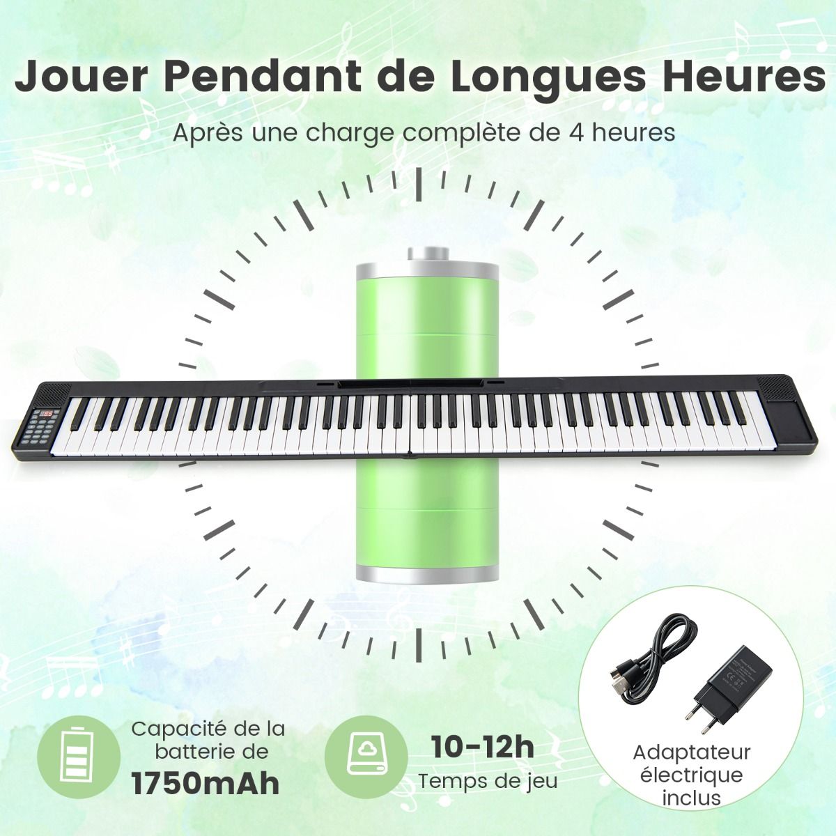 Piano Numrique Pliable 88 Touches avec Fonction Bluetooth MIDI Clavier lectronique Portable avec Pdale de Sustain Sac de Transport -