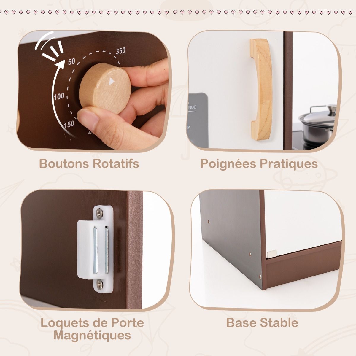 Jeu de Cuisine d'Angle pour Enfants de 3 Ans et Plus en Bois Machine Glaons Porte-serviettes Accessoires Effets Sonores et Lumineux -