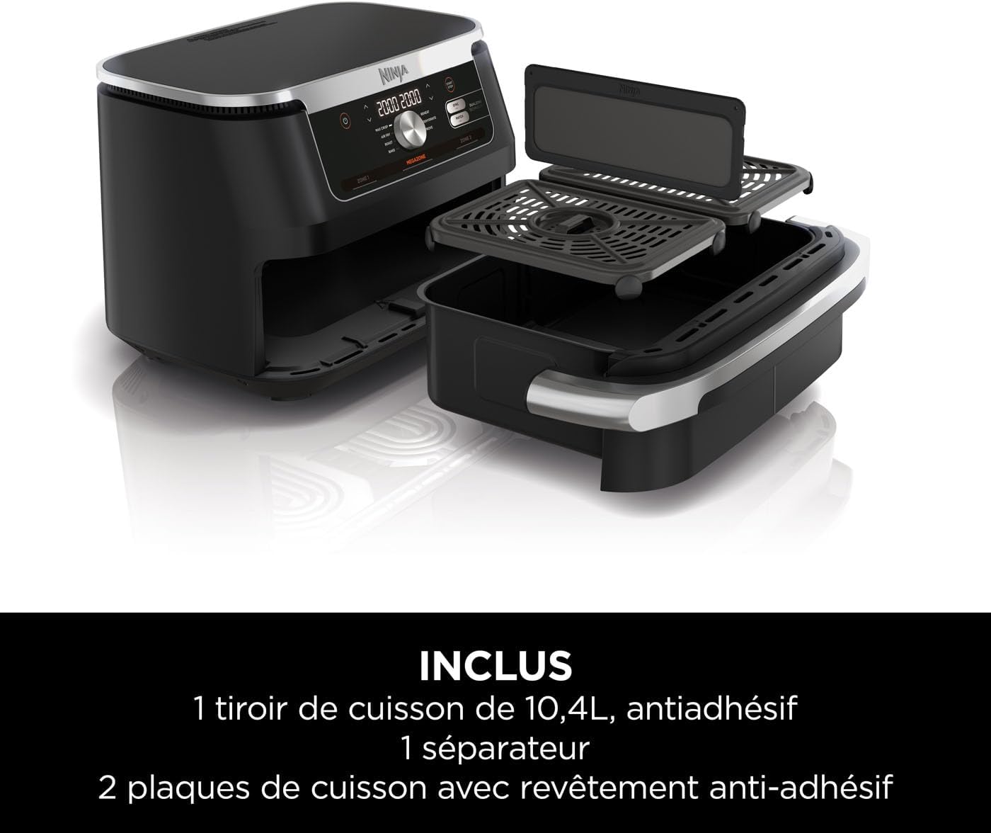 Foodi FlexDrawer Air Fryer,Dual Zone Avec Sparateur Amovible,Grand Tiroir de 10,4 L,7-en-1,Double Zone,Sans Huile,Pices Antiadhsives Compatibles Au Lave-Vaisselle,Noir AF500EU