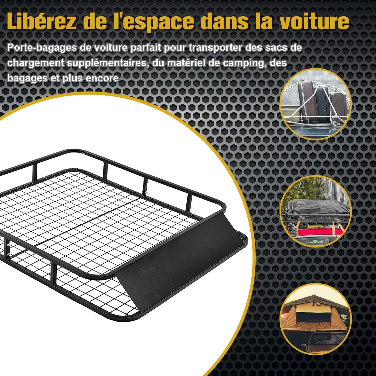 Porte-Bagages de Toit pour Voiture en Mtal 122,5x102CM avec Dflecteur d橝ir Capacit 75 KG Noir Accessoires Automobiles -