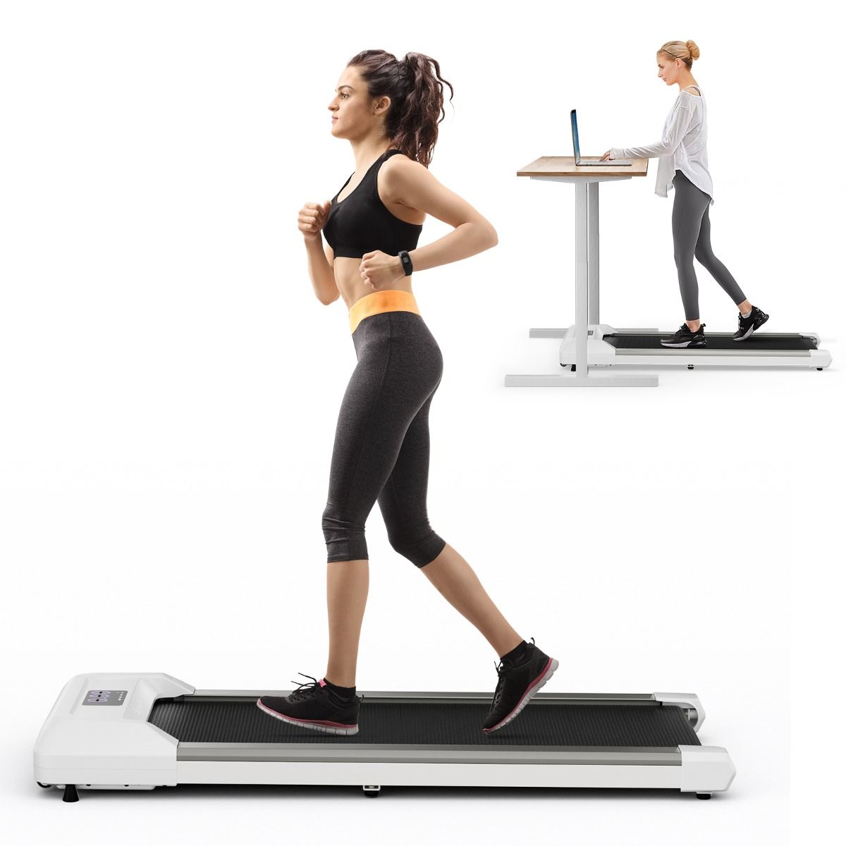 Tapis de Course Mince Tapis de Jogging avec Capacit de 120 Kg Tlcommande et cran Led Inclinable Roulettes Tapis de Course Glisser Gris/Noir/Rose -
