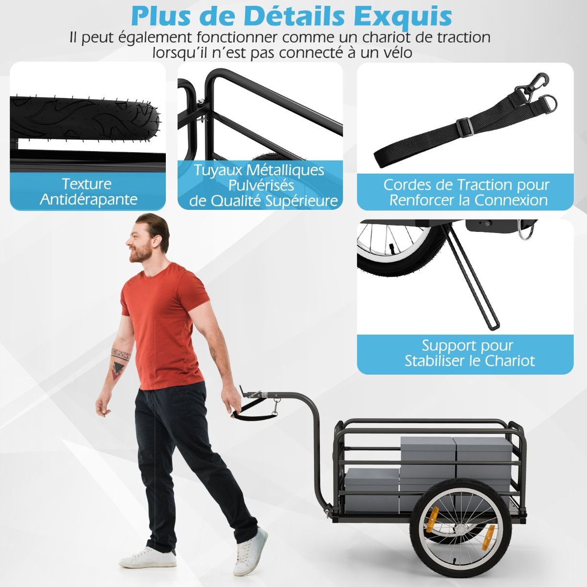 Remorque de Vlo avec Cadre Pliable Charge 55 kg Chariot pour Vlo avec Housse en Tissu Oxford Roues Air de 40聽cm Rflecteurs Bleu -